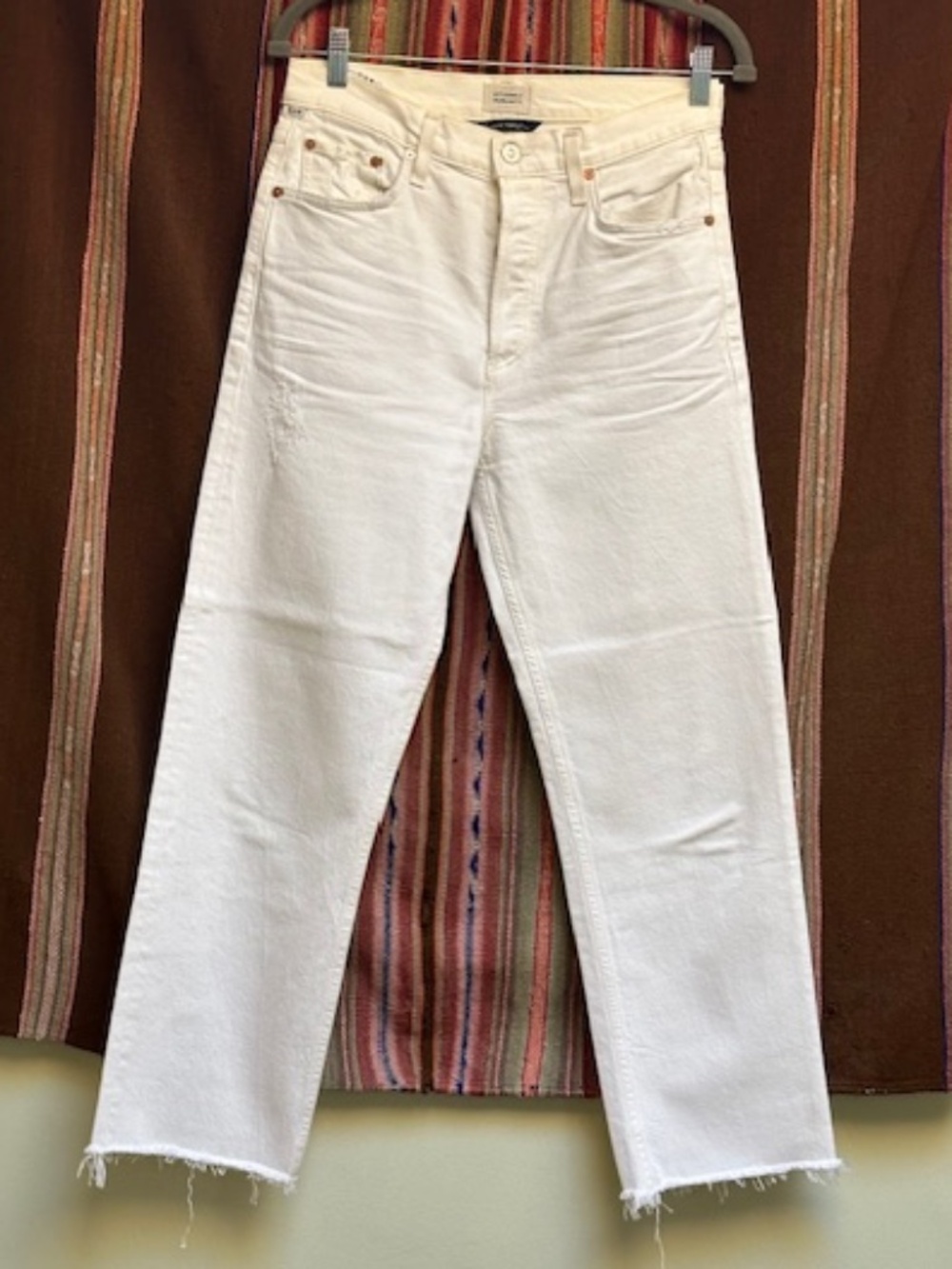 CITIZENS OF HUMANITY WHITE PREMIUM VINTAGE DENIMBUTTON FLY RAW HEM STRETCH SZ 27